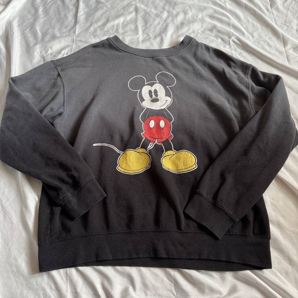 Disney Mickey Mouse Sweatshirt Mens‎ L Black Graphic Crewneck Pullover